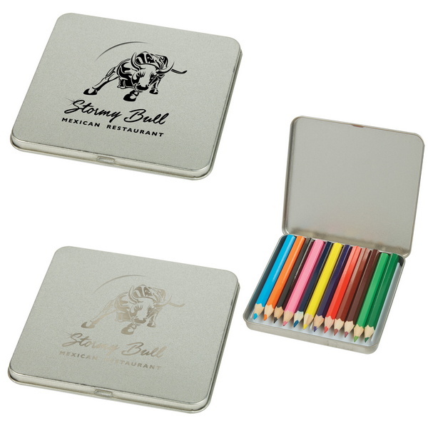 SH459 12-Piece Colored PENCIL Tin With Custom Imprint